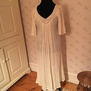 Vintage Off White Gauze Maxi Hippie Dress